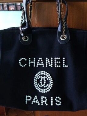 Black Pearl-Embellished Canvas Tote